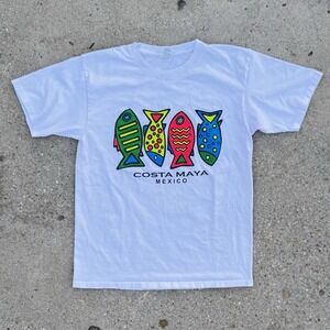 Vintage 90s Yazbek Costa Maya Mexico Fish Graphic T-Shirt Men's M Heavyweight
